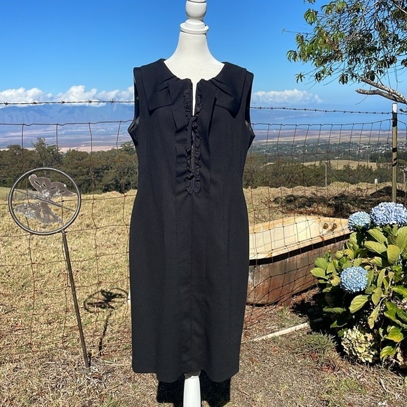 T Tahari Black Ruffle Zipper Sleeveless Sheath Dress 14 - Picture 1 of 10